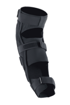 Protetor de Joelho e Canela Alpinestars A-Impact Plasma Pro, preto, vista traseira com sistema de fecho de três tiras, painéis de malha respirável e design ergonómico pré-curvado para proteção em ciclismo off-road