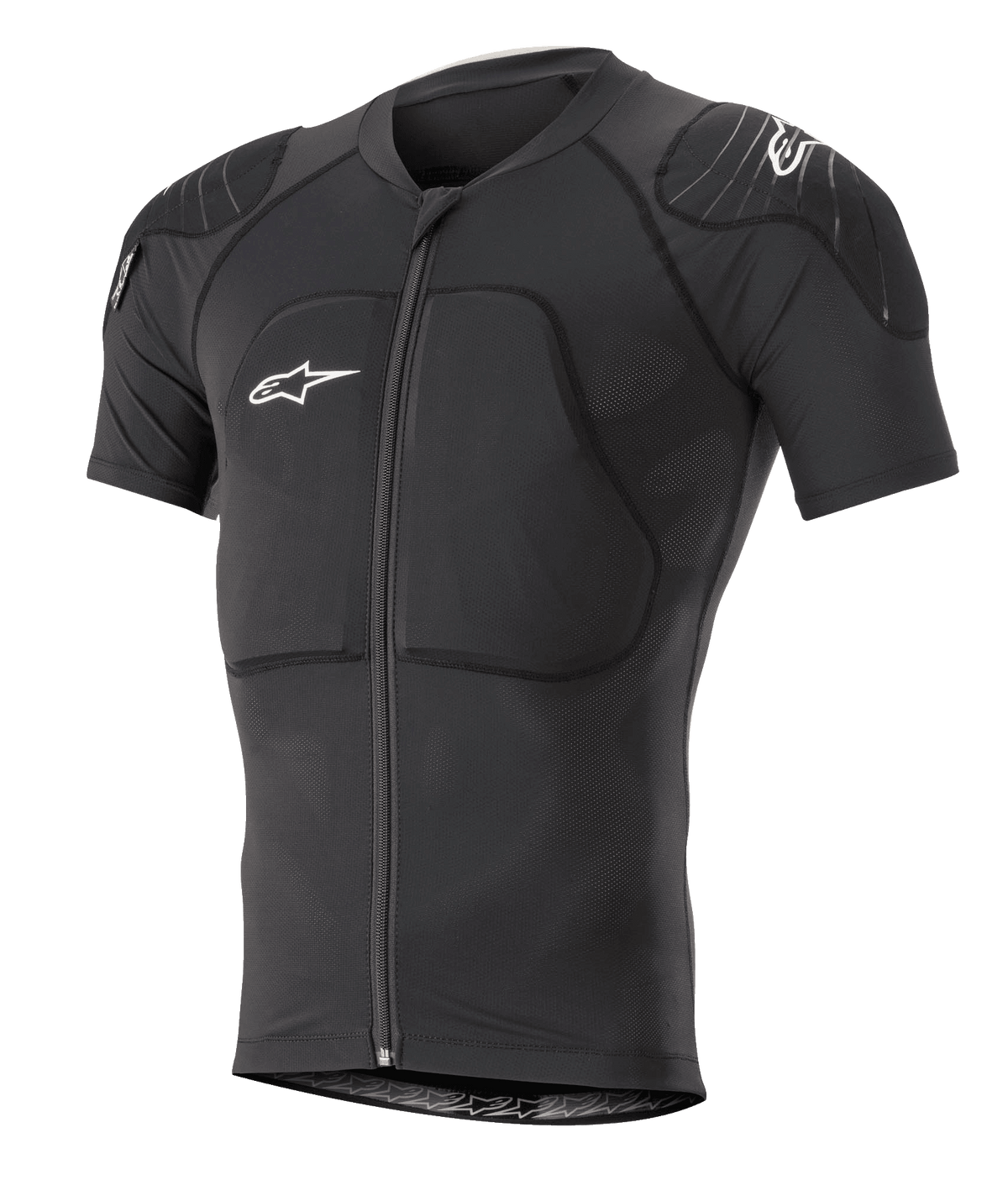Alpinestars Paragon Lite Protection Jacket de Manga Curta, preto, proteção corporal para BTT com acolchoamento integrado nos ombros e peito, fecho de correr frontal, tecido de malha respirável, logótipos Alpinestars brancos, design ajustado para trail