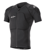 Alpinestars Paragon Lite Protection Jacket de Manga Curta, preto, proteção corporal para BTT com acolchoamento integrado nos ombros e peito, fecho de correr frontal, tecido de malha respirável, logótipos Alpinestars brancos, design ajustado para trail