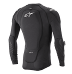 Alpinestars Paragon Lite Protection Jacket - Long Sleeve, preto, vista traseira com protetor de costas integrado e logótipo Astar branco, construção em malha respirável com proteção de cotovelos e ombros, proteção corporal leve para BTT