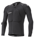 Alpinestars Paragon Lite Protection Jacket - Long Sleeve, casaco de proteção para BTT, preto, construção em malha respirável com peito e ombros acolchoados, fecho frontal, logótipo de estrela branca no peito, design leve e ajustado