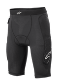 Alpinestars Paragon Lite Protection Shorts, calções de proteção para MTB, pretos, construção em malha leve e respirável com tecido perfurado, acolchoamento nas ancas e nas laterais das pernas, logótipo de estrela branco na cintura e na perna, ajuste tipo compressão para ciclismo todo-o-terreno