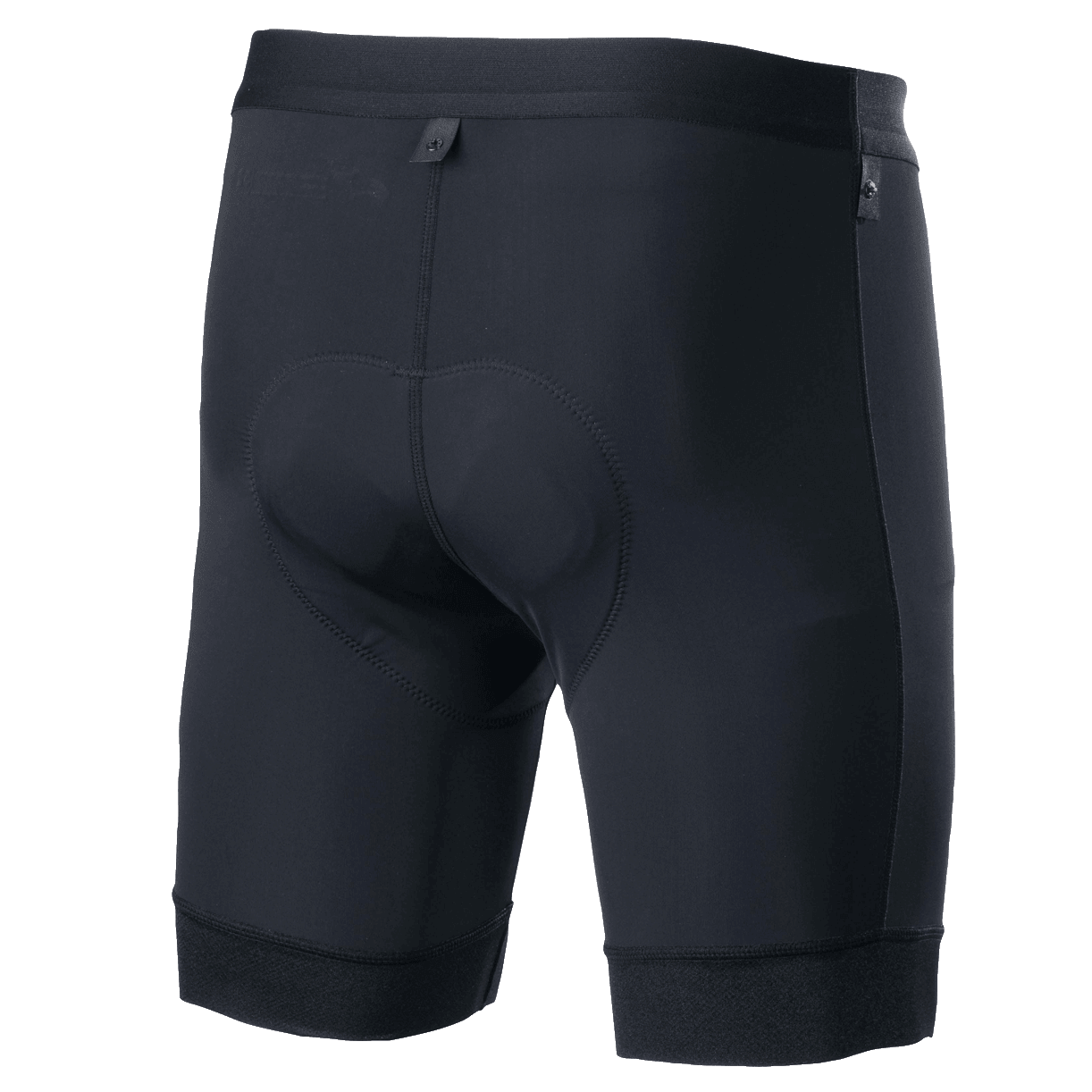 Alpinestars Alps Inner Shorts, calções de ciclismo interiores, pretos, vista traseira com forro acolchoado com camurça integrado, cintura elástica e ajuste de compressão ergonómico para BTT