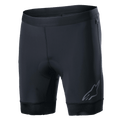 Alpinestars Alps Inner Shorts, calções interiores de ciclismo pretos com zona do assento acolchoada integrada, cintura elástica, logótipo Astars refletor na parte inferior da perna esquerda, tecido sintético elástico para desempenho e conforto com absorção de humidade