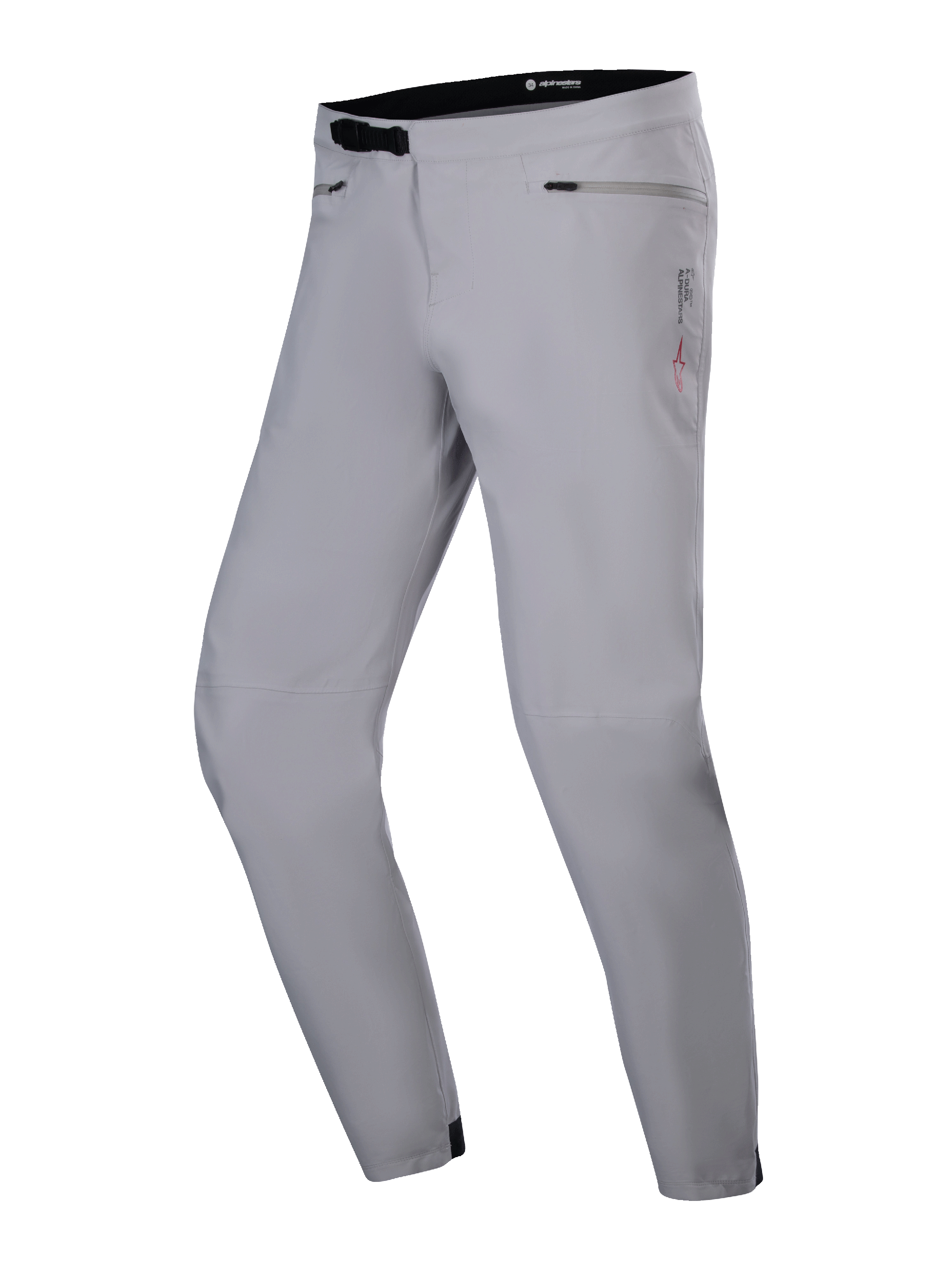 Alpinestars A-Dura Waterproof Pants, calças de BTT, cinza titanium, com fecho de catraca preto na cintura, bolsos com fecho de correr e perna afunilada, design impermeável durável para a prática de BTT