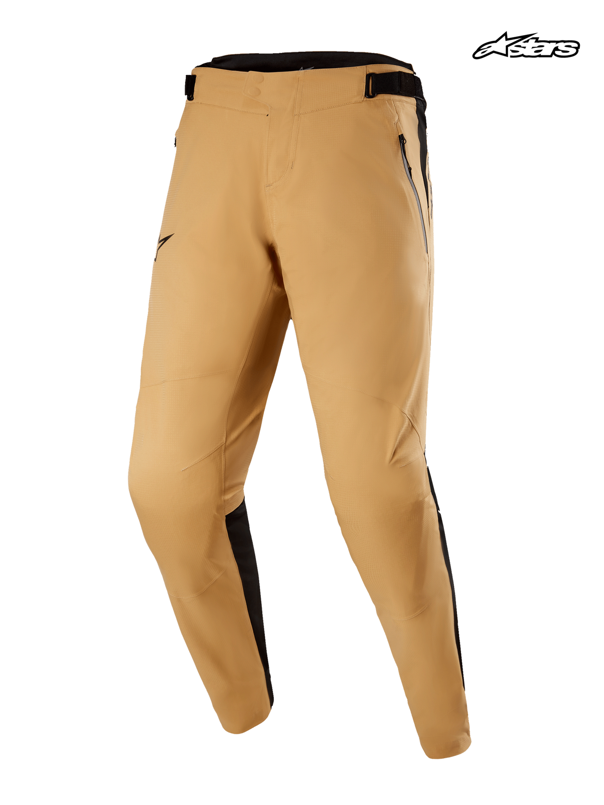 Alpinestars Tahoe 8.1 Waterproof Pants, men's mountain bike waterproof pants in khaki and black, front studio view showing seam-sealed technical textile construction and zippered pockets