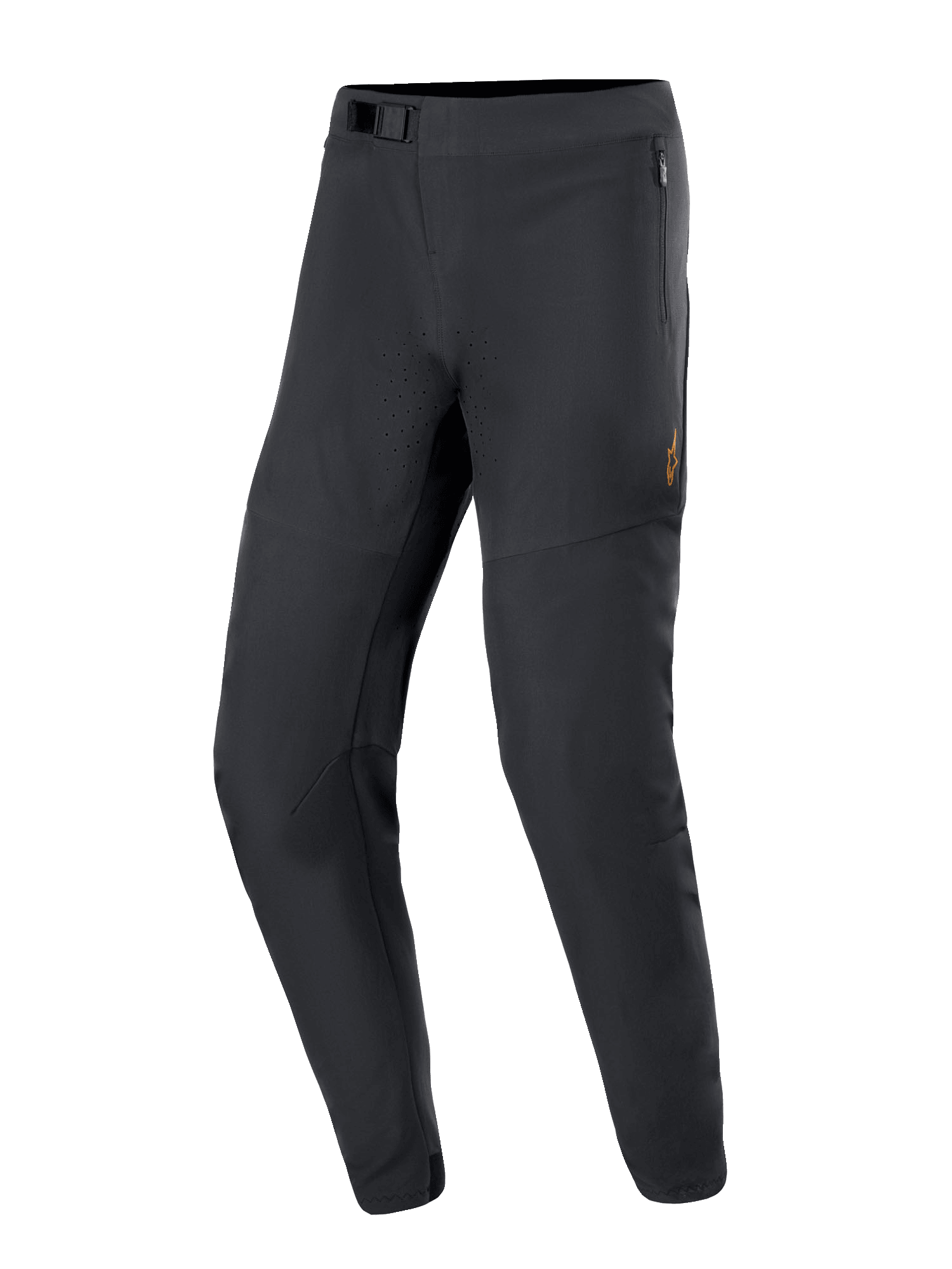 Calças Alpinestars A-Aria Elite, calças de BTT, pretas, com perfurações a laser para fluxo de ar, fecho de fivela magnética e bolsos com fecho de correr, design cónico elegante para ciclismo de performance todo-o-terreno