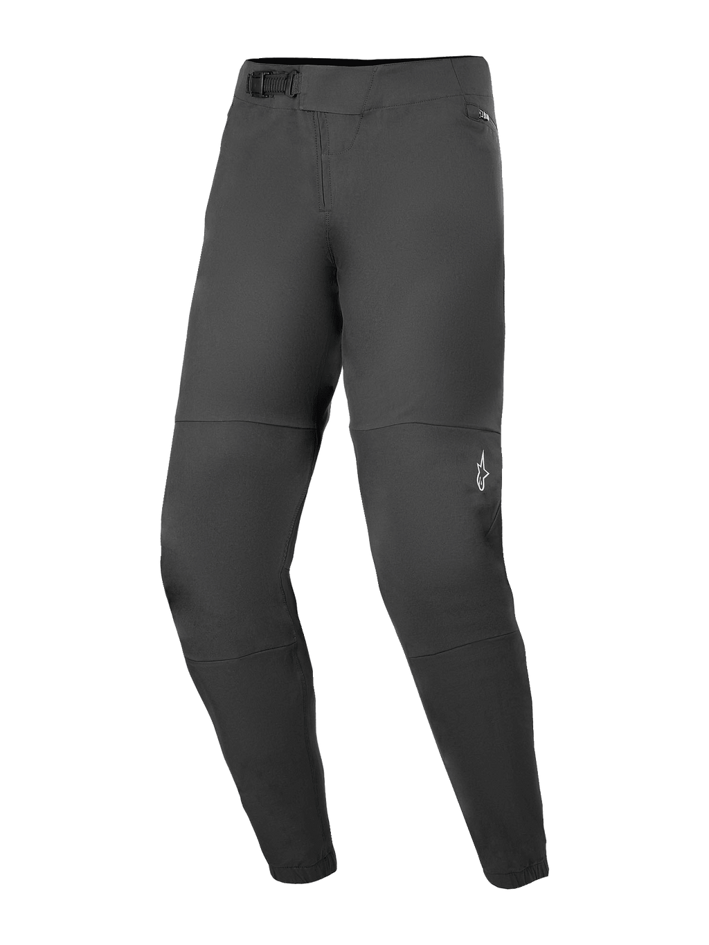 Alpinestars A-Dura Elite Pants, calças de mountain bike, pretas, com sistema de fecho frontal de catraca, bolsos com fecho forrados com malha e punhos elásticos, pequeno logótipo Alpinestars branco na perna esquerda, design em tecido Cordura durável para ciclismo fora de estrada.