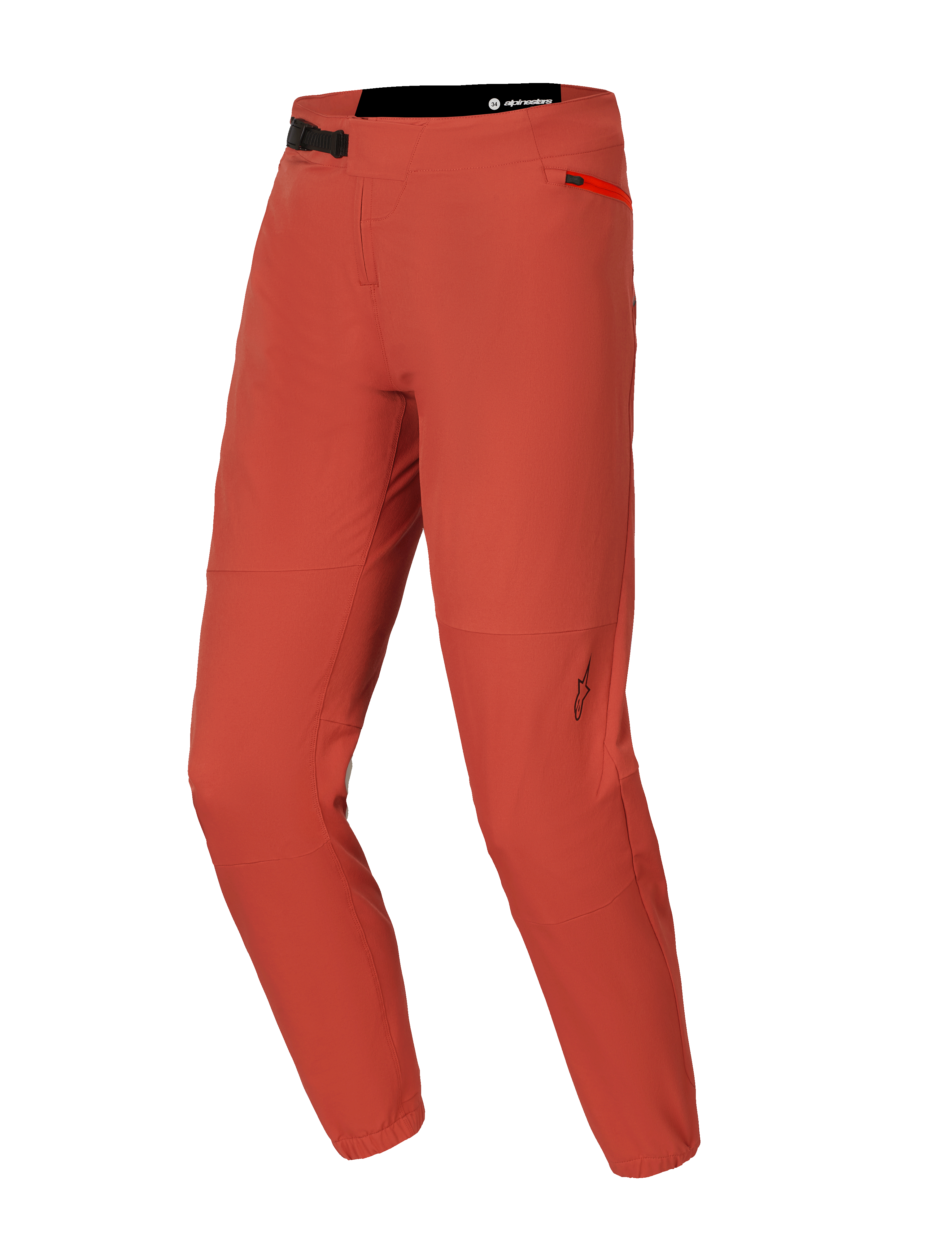 Alpinestars A-Dura Elite Pants, calças de BTT, laranja escuro, com tecido Cordura elástico em 4 direções, fecho frontal de catraca na cintura, bolso lateral com fecho e punhos elásticos