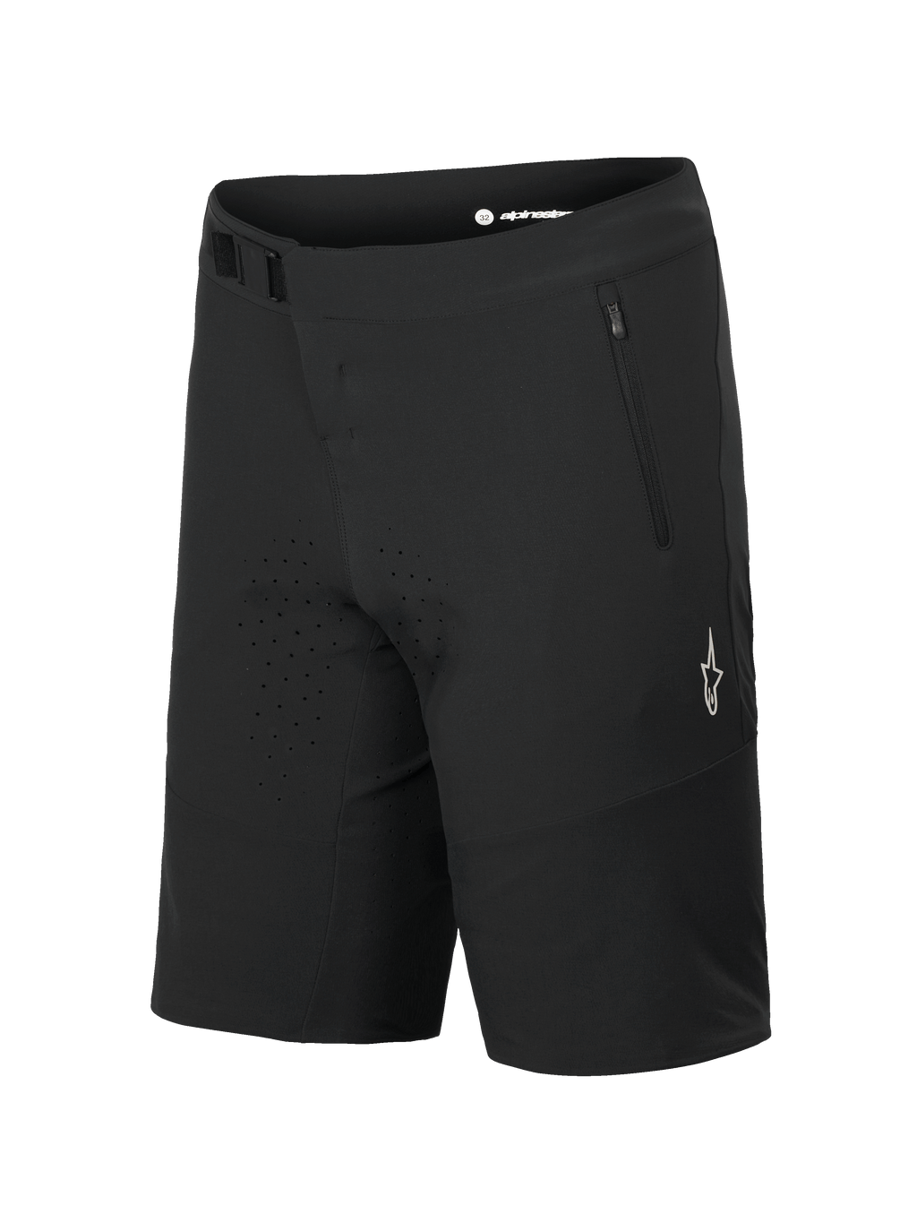 Alpinestars A-Aria Elite Shorts, calções de BTT, Black Titanium, com fecho de fivela magnética e bolso com fecho de correr, orifícios de ventilação cortados a laser, logótipo A-star branco na perna, vestuário técnico para trilhos