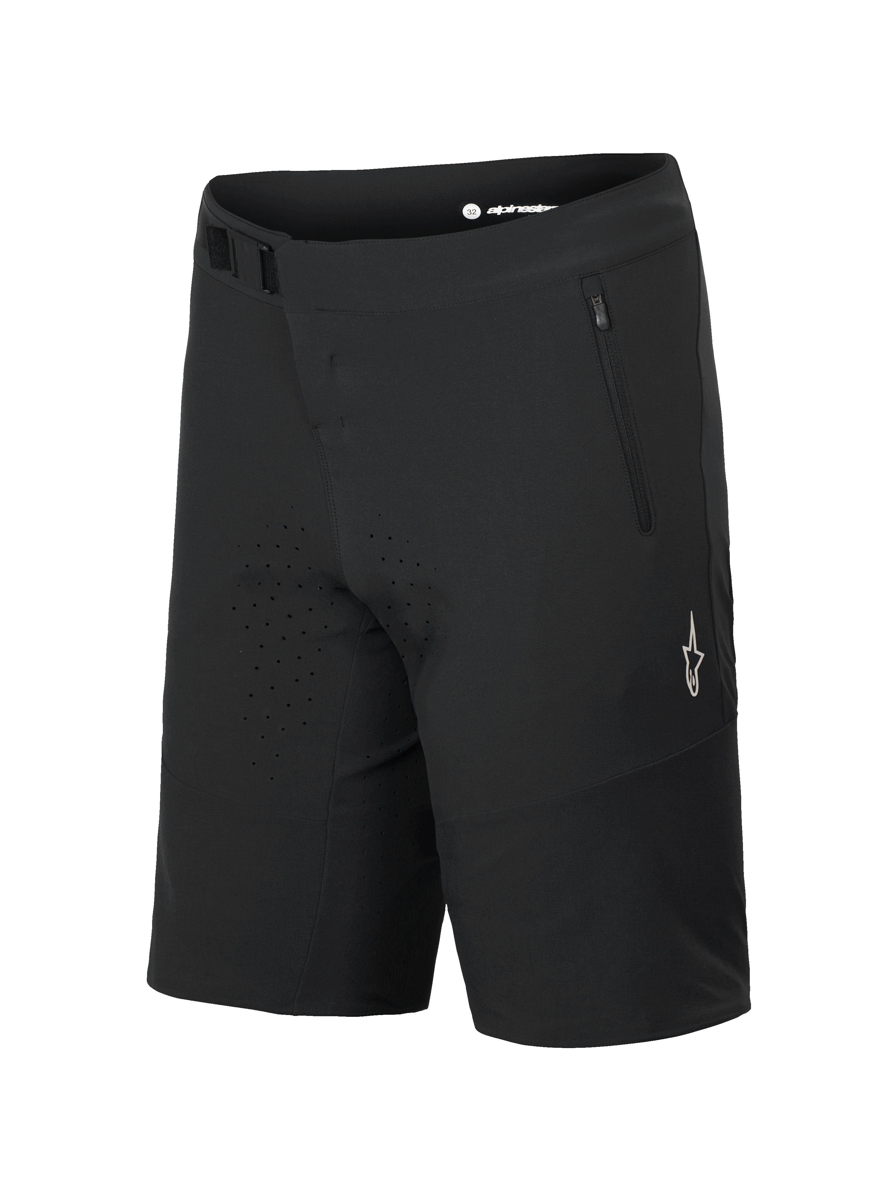 Alpinestars A-Aria Elite Shorts, calções de BTT, Black Titanium, com fecho de fivela magnética e bolso com fecho de correr, orifícios de ventilação cortados a laser, logótipo A-star branco na perna, vestuário técnico para trilhos