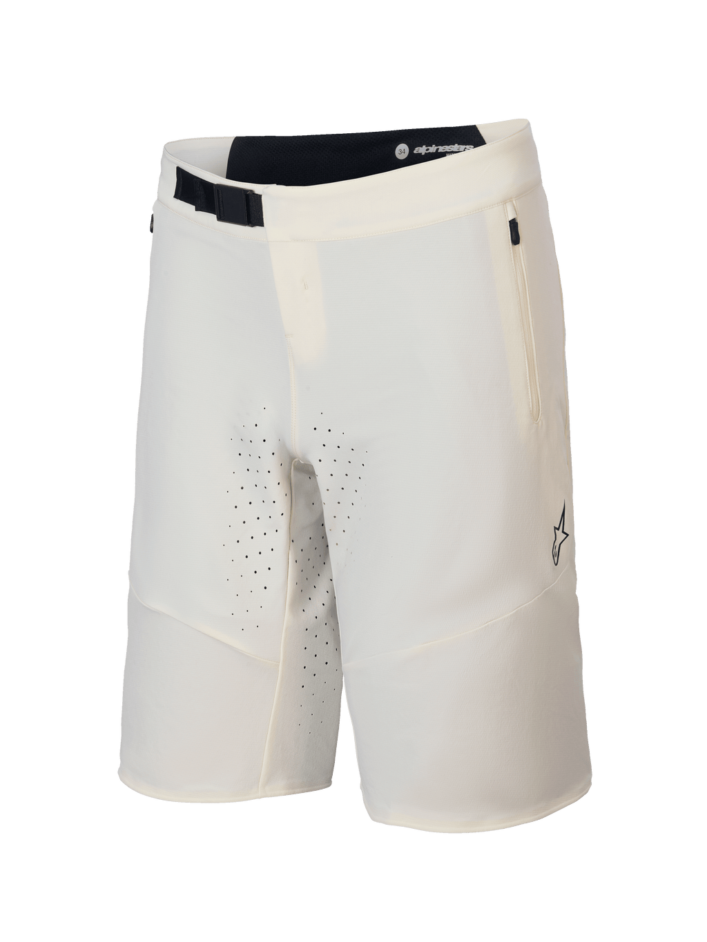Alpinestars Calções A-Aria Elite, calções de ciclismo de montanha para homem, cor ecru, com tecido reciclado com elasticidade em 4 direções e fecho de fivela magnética