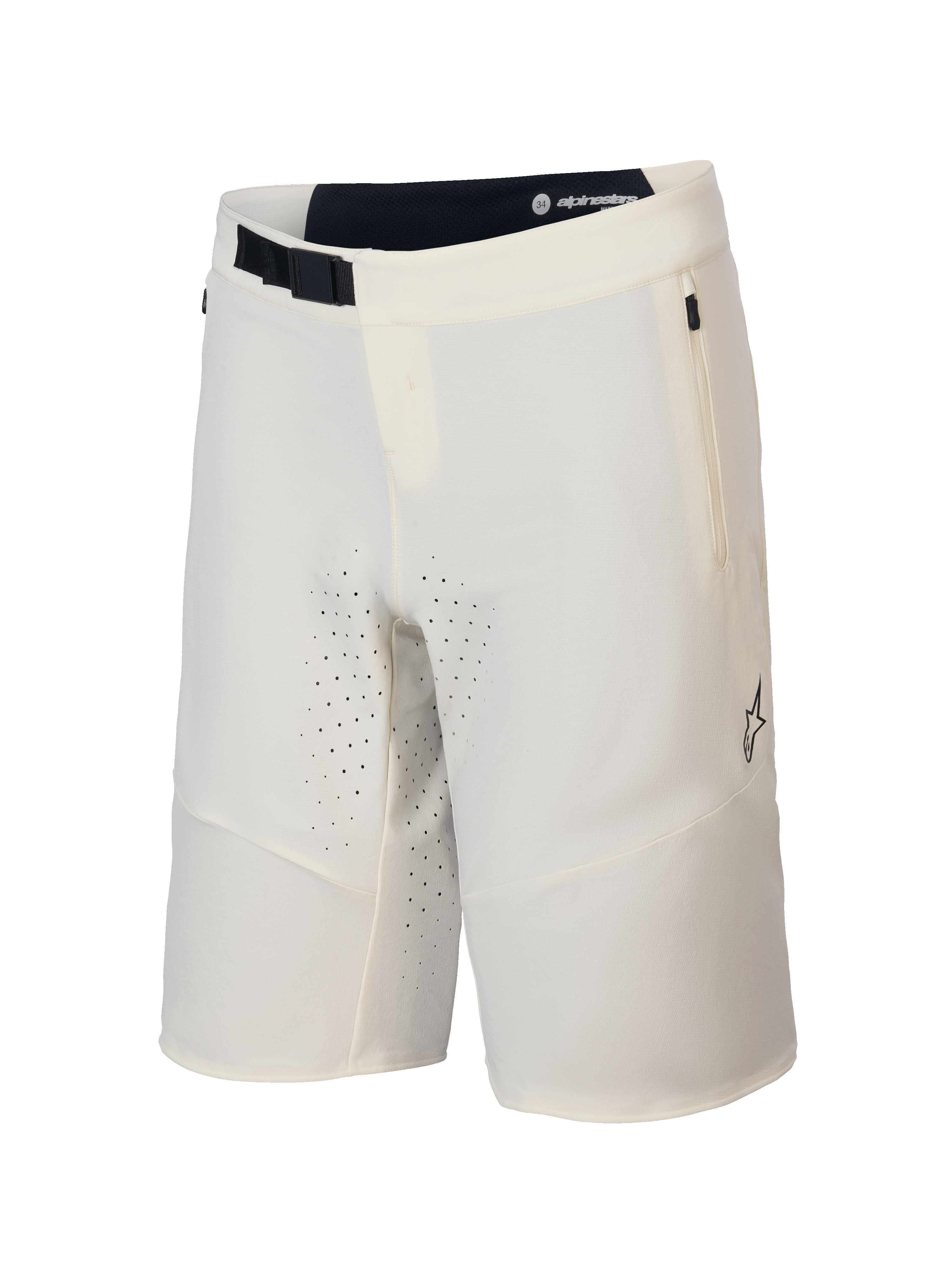 Alpinestars Calções A-Aria Elite, calções de ciclismo de montanha para homem, cor ecru, com tecido reciclado com elasticidade em 4 direções e fecho de fivela magnética