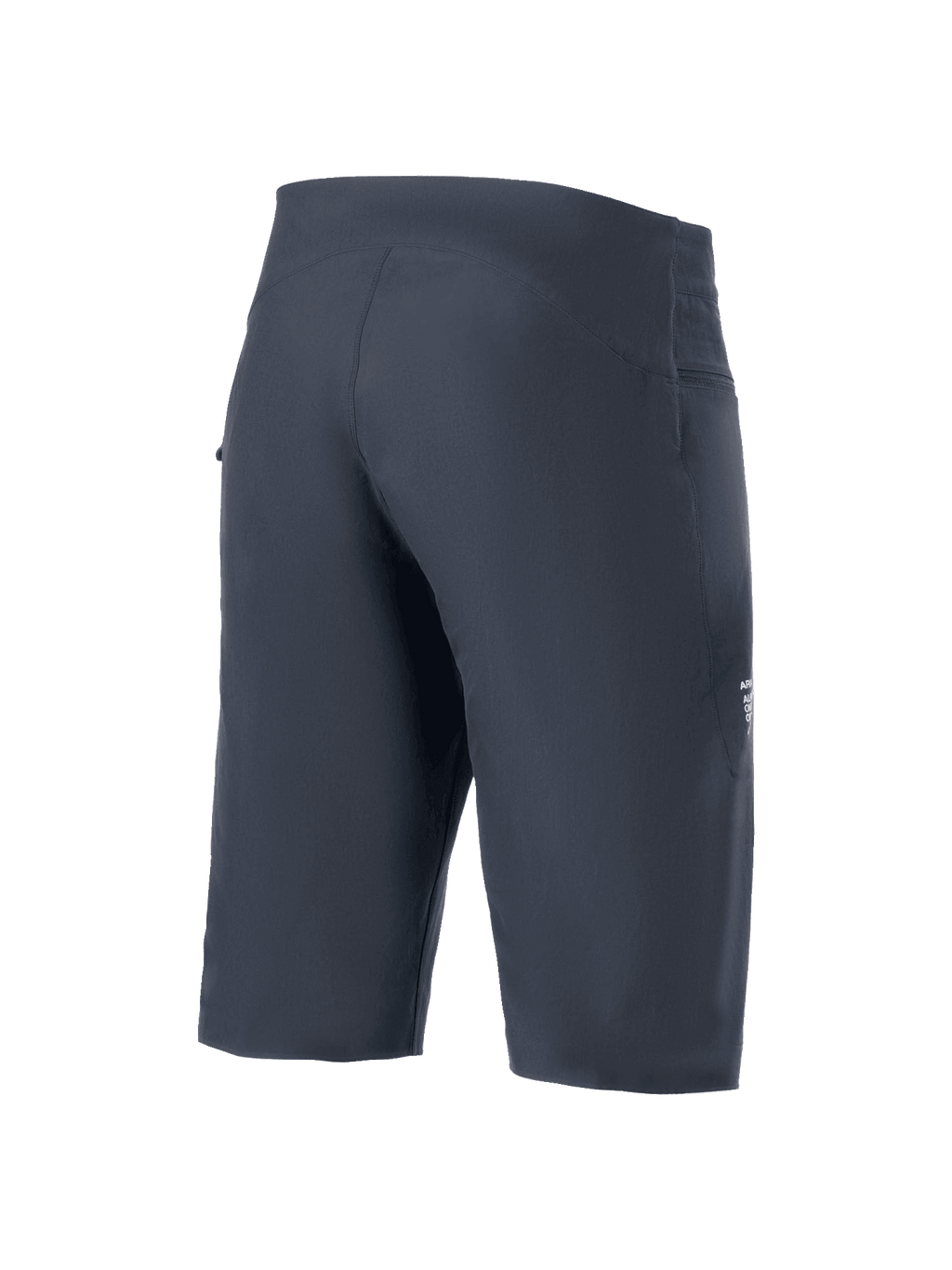 Calções Alpinestars A-Aria, calções de BTT, pretos, vista traseira de três quartos, ajuste de performance ergonómico, tecido técnico com elasticidade em 4 direções, marca lateral discreta, vestuário de ciclismo BTT