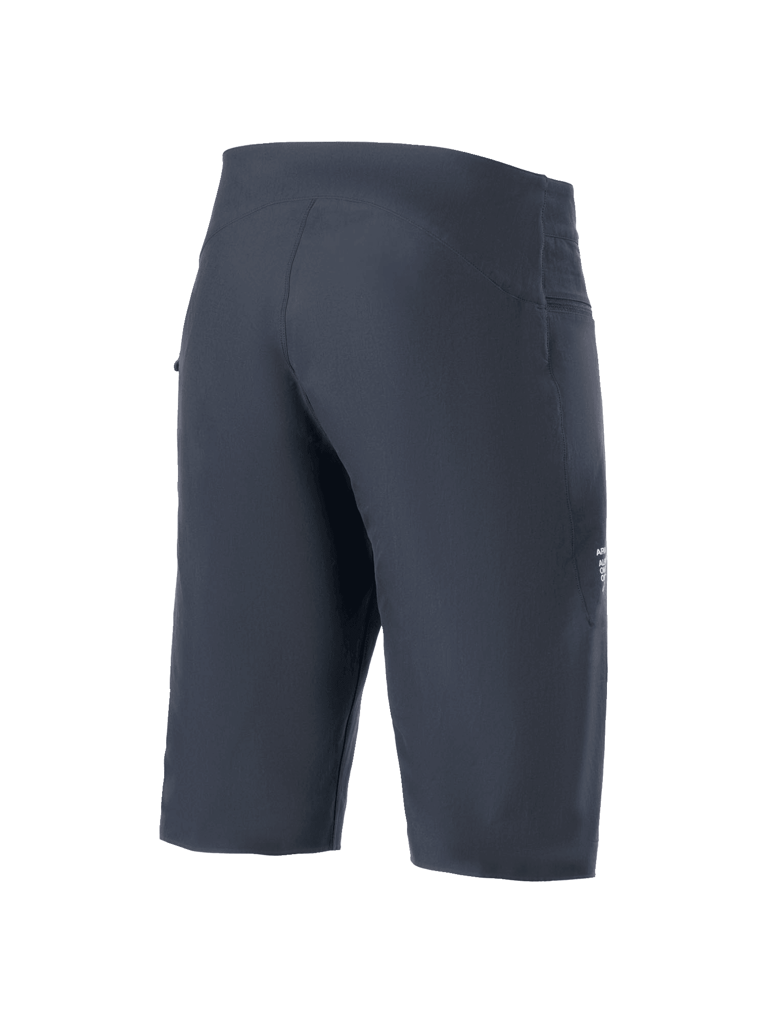 Calções Alpinestars A-Aria, calções de BTT, pretos, vista traseira de três quartos, ajuste de performance ergonómico, tecido técnico com elasticidade em 4 direções, marca lateral discreta, vestuário de ciclismo BTT
