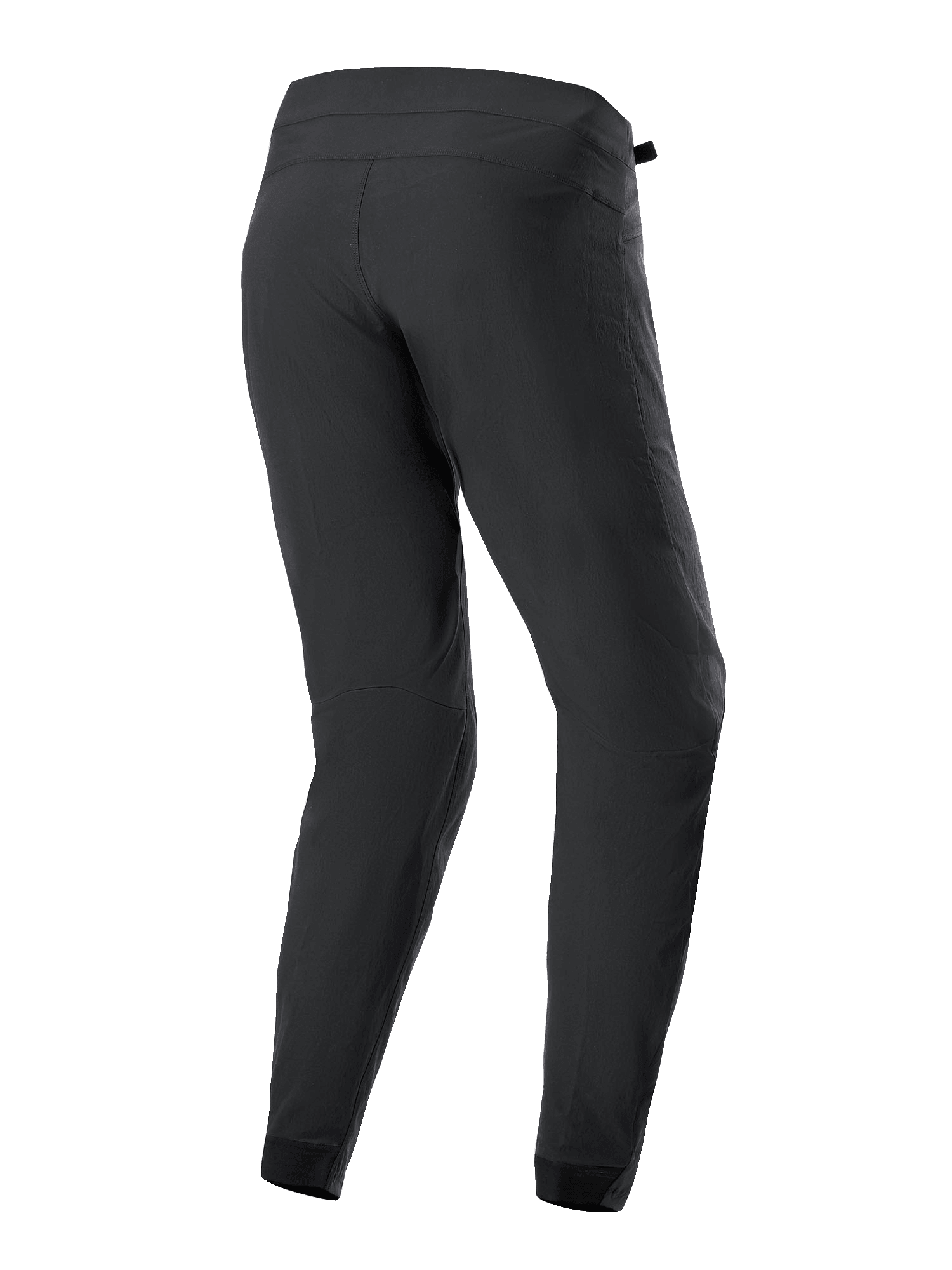 Alpinestars A-Dura Pants, Black Cycling Pants, rear view, featuring tapered legs and elasticated cuffs, durable 2-way stretch textile for mountain biking