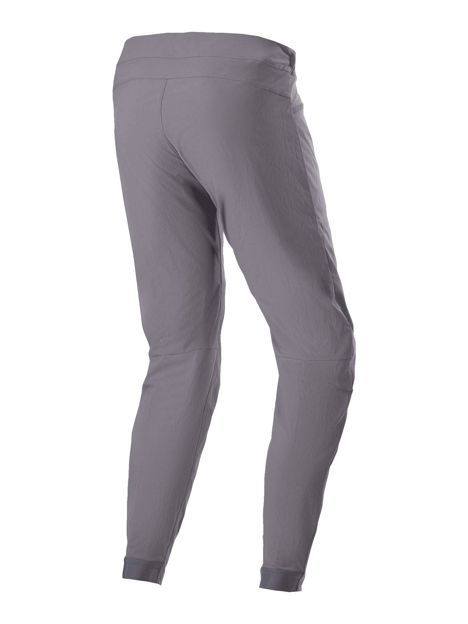 Calças Alpinestars A-Dura, calças de ciclismo BTT, cinzento escuro, vista traseira de três quartos, mostrando o tecido durável com elasticidade em 2 direções, punhos elásticos e ajuste ergonómico concebido para performance em trilhos de BTT.