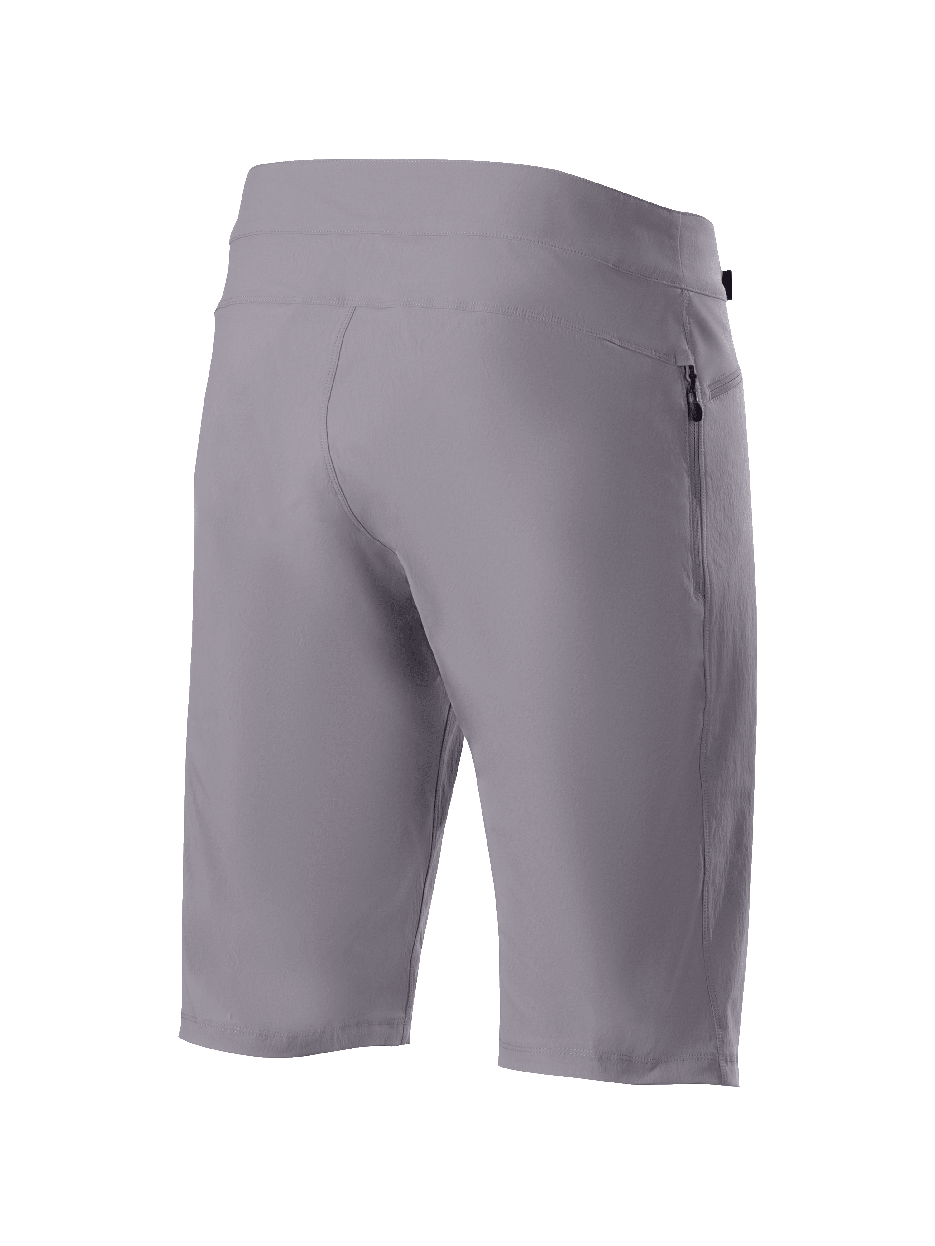 Calções Alpinestars A-Dura Liner, calções de BTT cinzento escuro, vista traseira com tecido durável de elasticidade bidirecional e um bolso lateral vertical com fecho de correr, vestuário funcional para ciclismo de BTT.