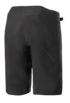 Alpinestars Women Stella Drop Algorithm Shorts, Black, Mountain Bike Shorts, rear view showing technical paneling and diagonal zippered pocket on the right leg, lightweight and durable design for off-road cycling