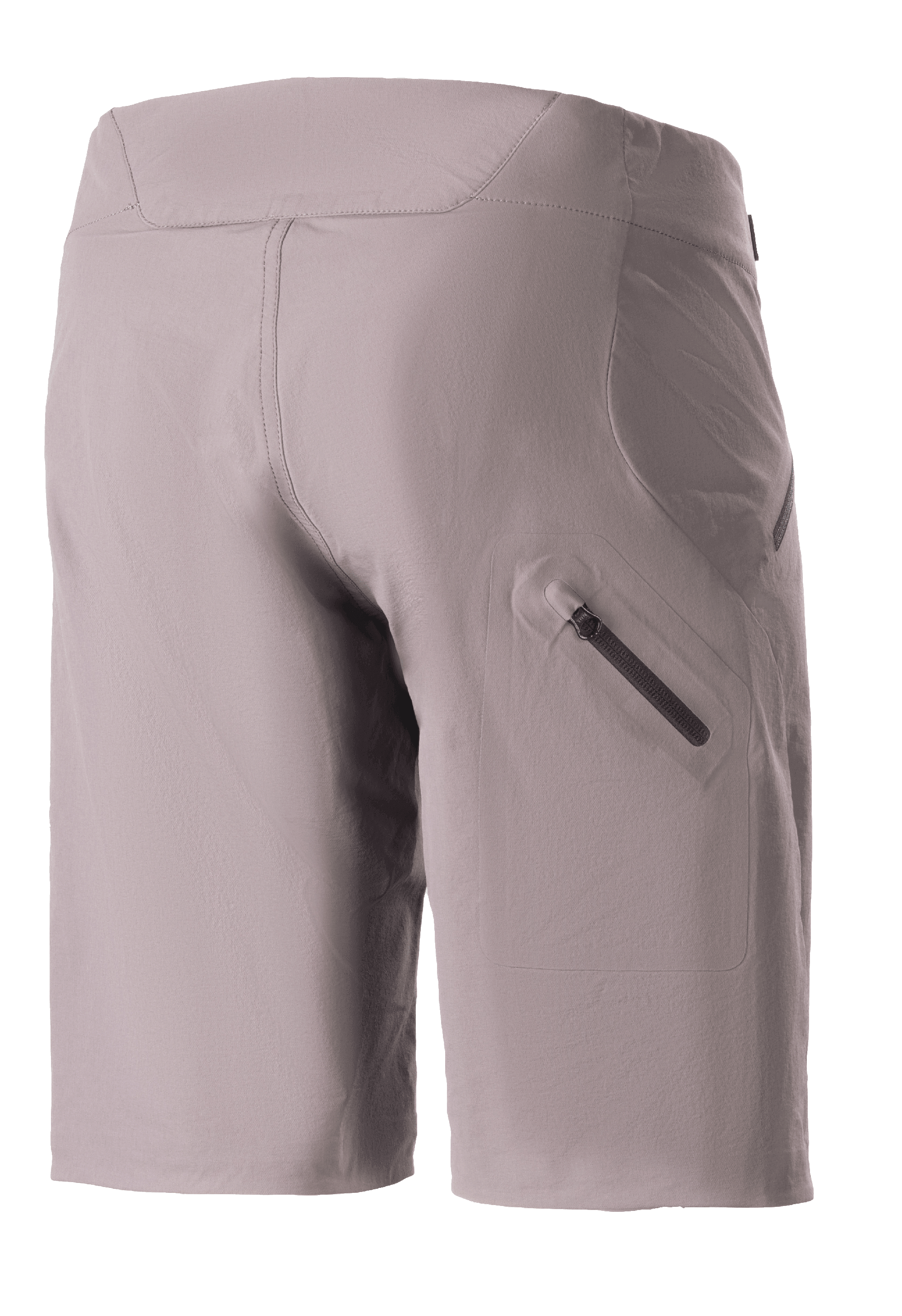 Alpinestars Women Stella Drop Algorithm Shorts, Mountain Bike Shorts, Sparrow Gray, back view featuring a bonded zippered leg pocket, technical stretch fabric with a women's specific fit, designed for performance trail and off-road cycling.