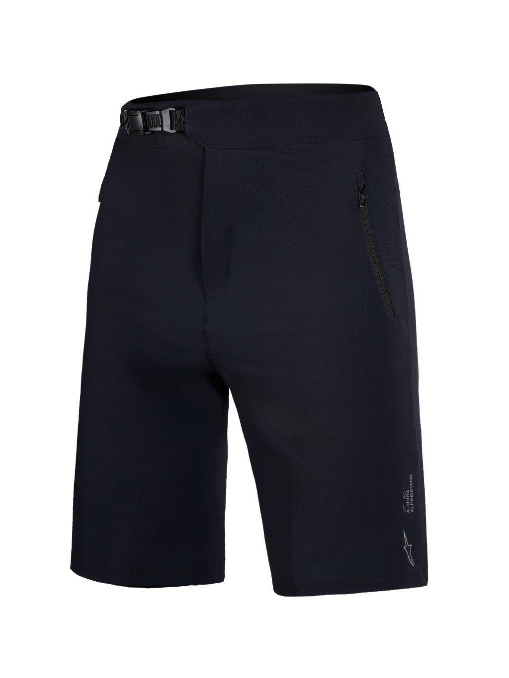 Calções Alpinestars Youth A-Dura Ride pretos com fecho de catraca e bolsos com fecho, duráveis para mountain bike.