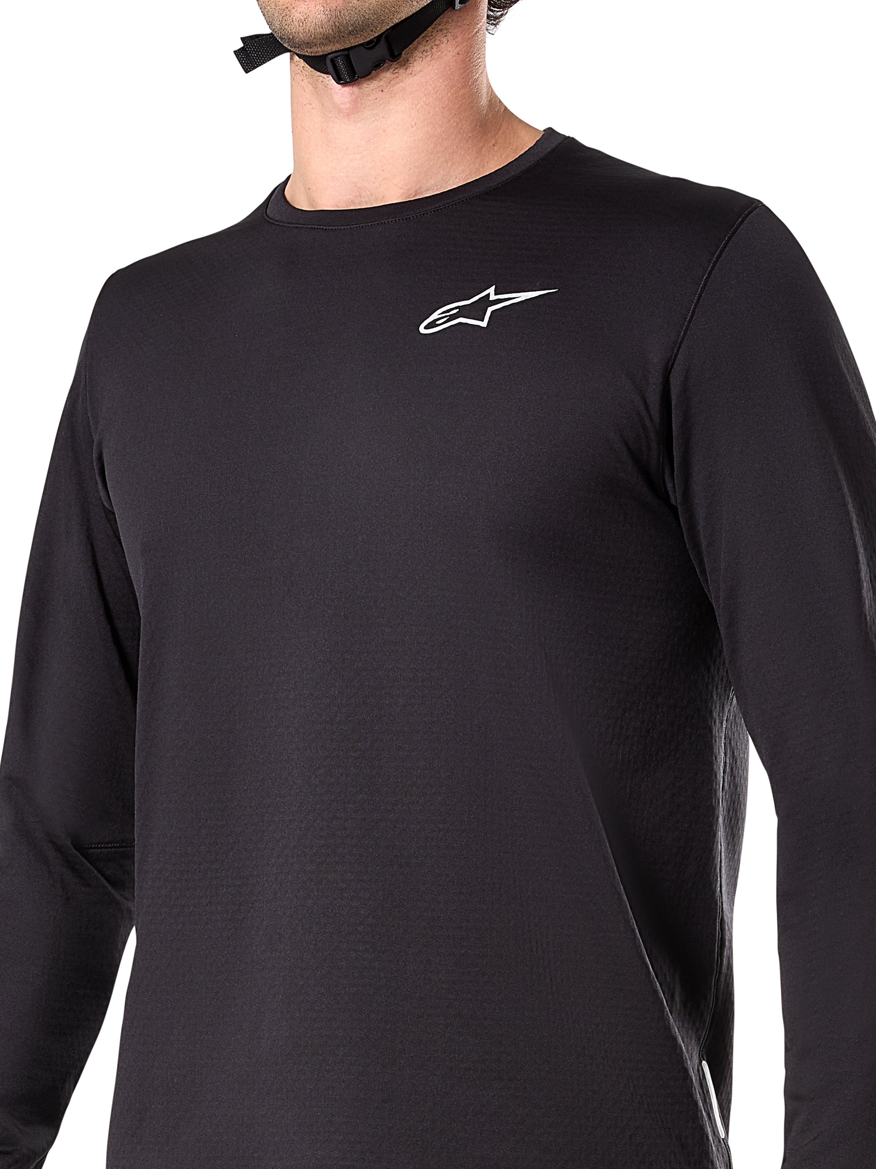 Alpinestars A-Dura Thermal Jersey, Long Sleeve Cycling Jersey, Black, featuring white wordmark logo on chest, insulated fleece-lined fabric, extended drop tail, designed for cold weather mountain biking