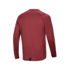 Alpinestars A-Dura Thermal Jersey, camisola de ciclismo de manga comprida, borgonha, vista traseira mostrando a cauda alongada para cobertura, tecido térmico isolante texturizado, marca minimalista na bainha