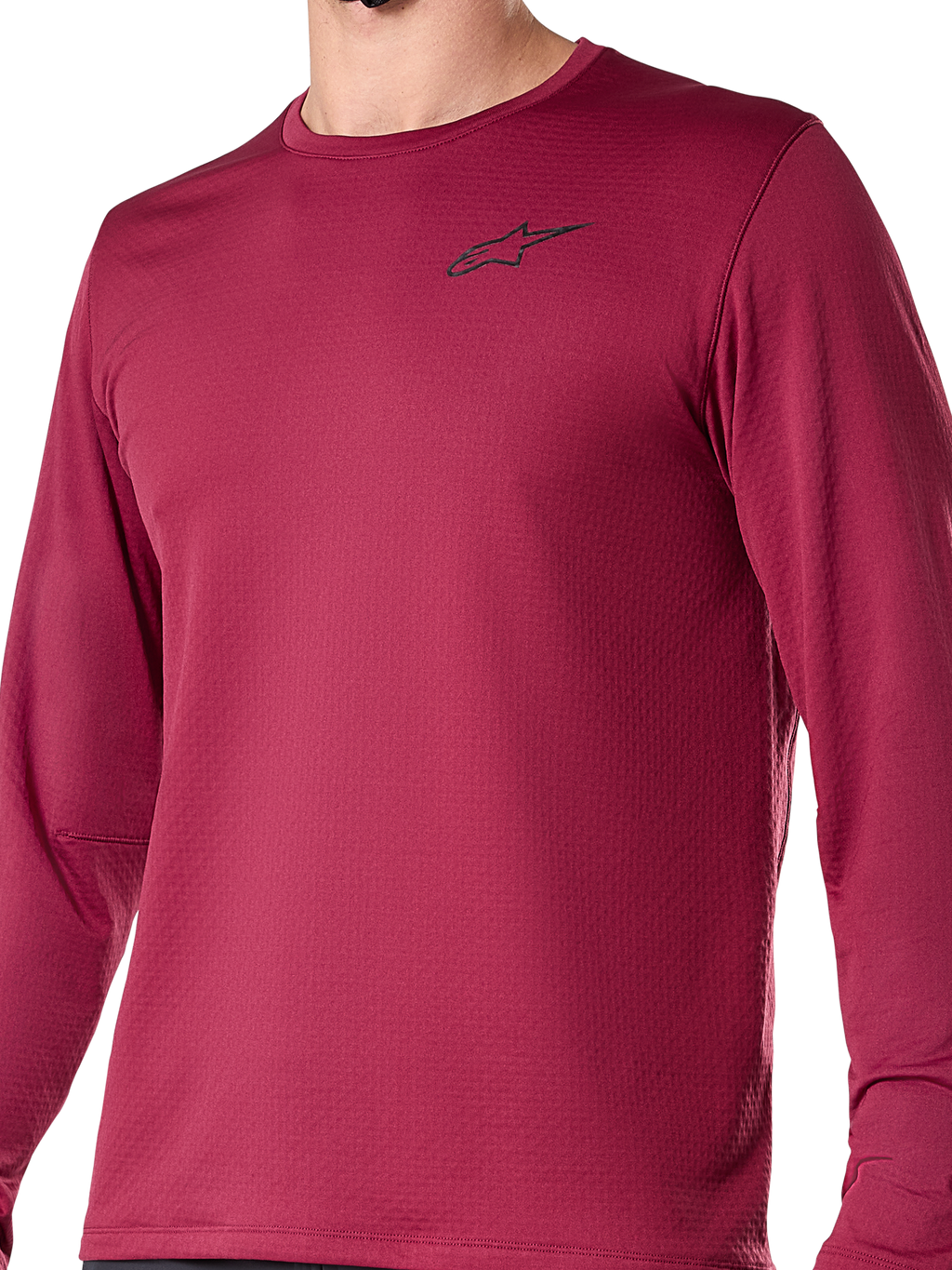 Alpinestars A-Dura Thermal Jersey, camisola de ciclismo de manga comprida, cor de vinho, com um pequeno logótipo preto no peito, tecido térmico texturizado, corte regular para ciclismo de montanha