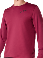 Alpinestars A-Dura Thermal Jersey, camisola de ciclismo de manga comprida, cor de vinho, com um pequeno logótipo preto no peito, tecido térmico texturizado, corte regular para ciclismo de montanha