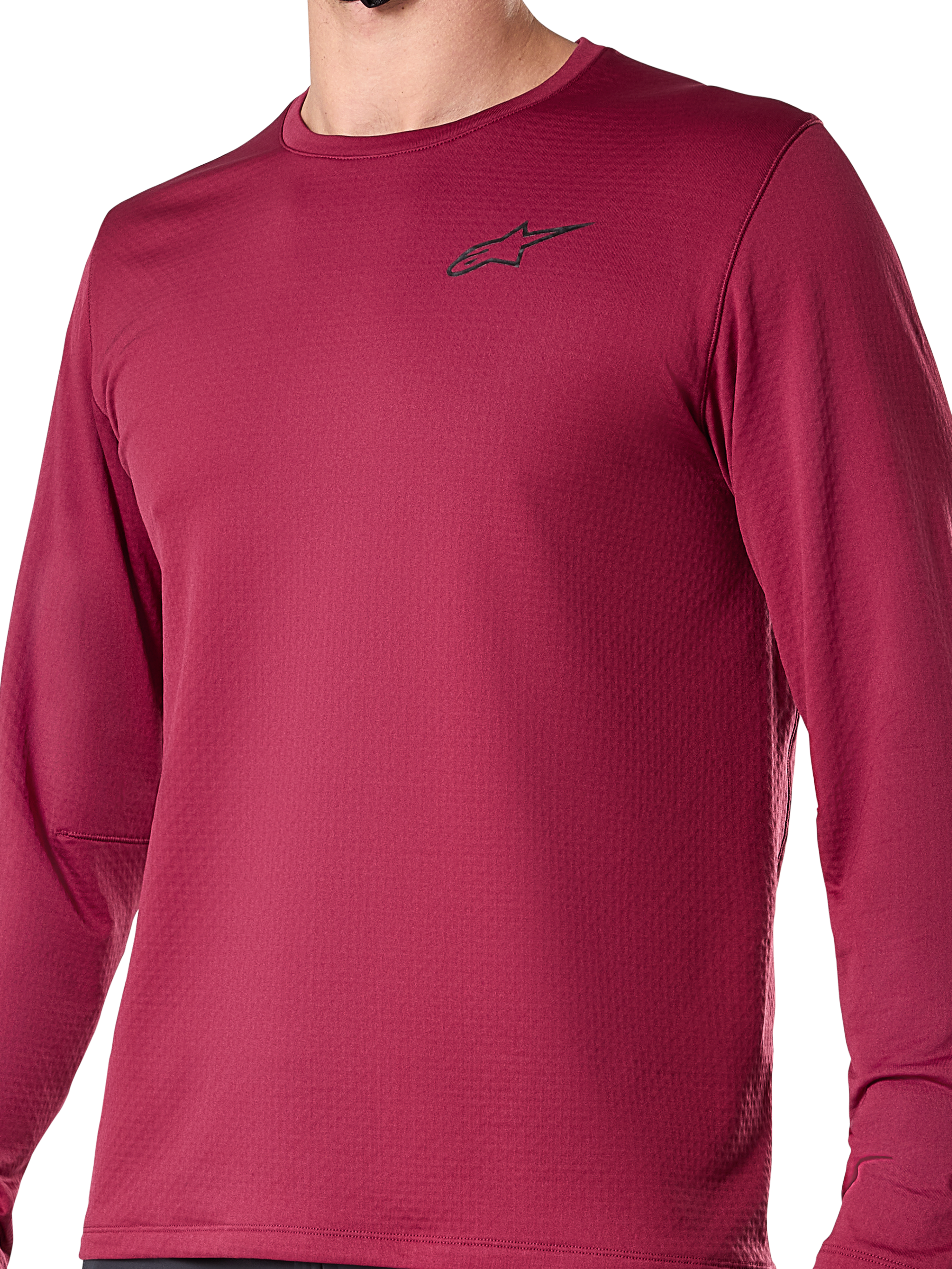 Alpinestars A-Dura Thermal Jersey, camisola de ciclismo de manga comprida, cor de vinho, com um pequeno logótipo preto no peito, tecido térmico texturizado, corte regular para ciclismo de montanha