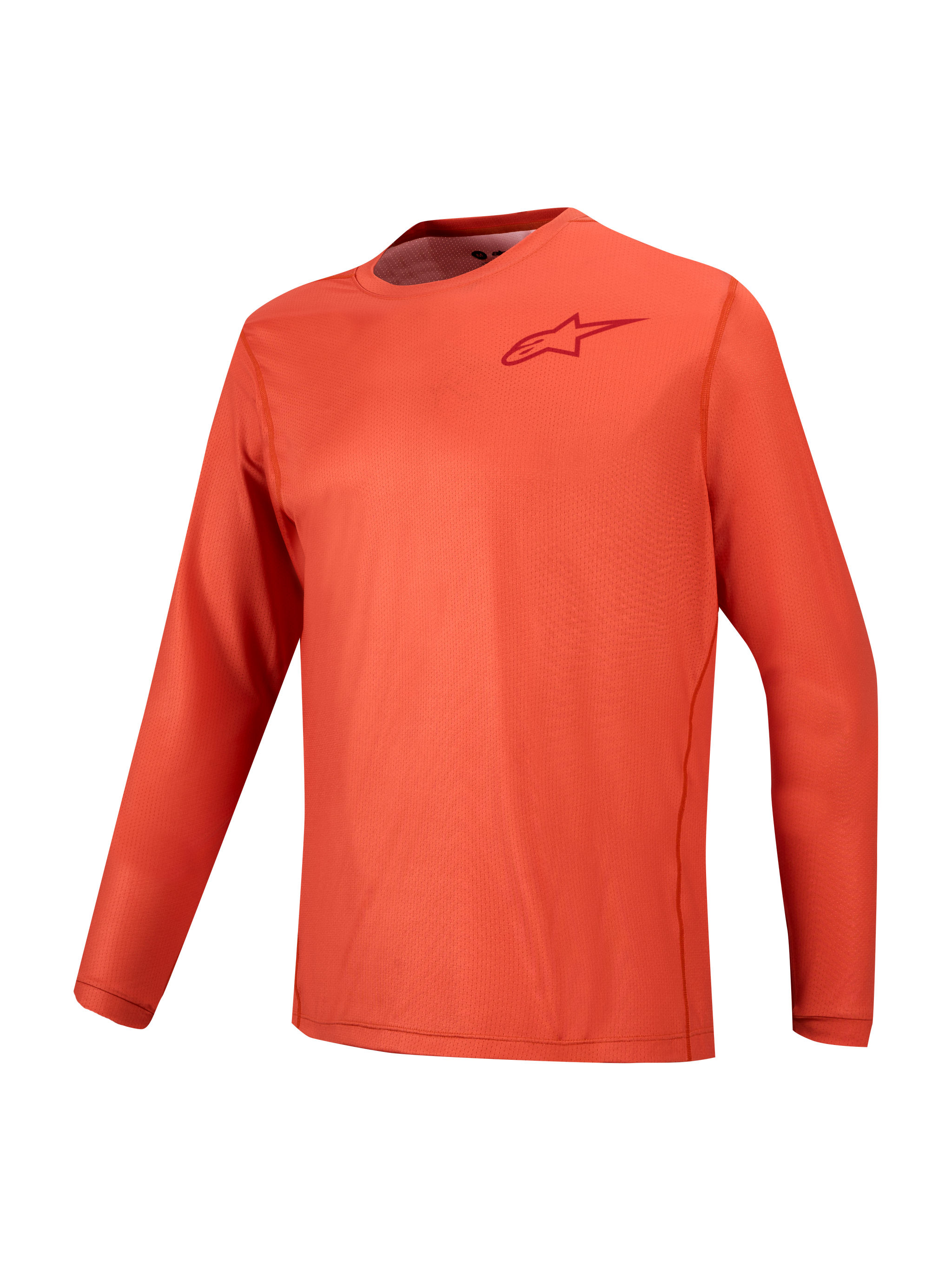 Jersey de mangas compridas Alpinestars A-Dura Air laranja, em tecido de malha respirável para BTT de alto desempenho.
