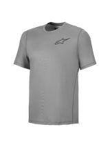Camisola A-Dura Air Alpinestars cinzenta, manga curta de BTT, com tecido jacquard respirável e logótipo discreto no peito.