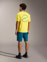 A-Dura Air Short Sleeve Jersey in Yellow Fluo with a teal Racing Ahead back graphic for breathable MTB performance.