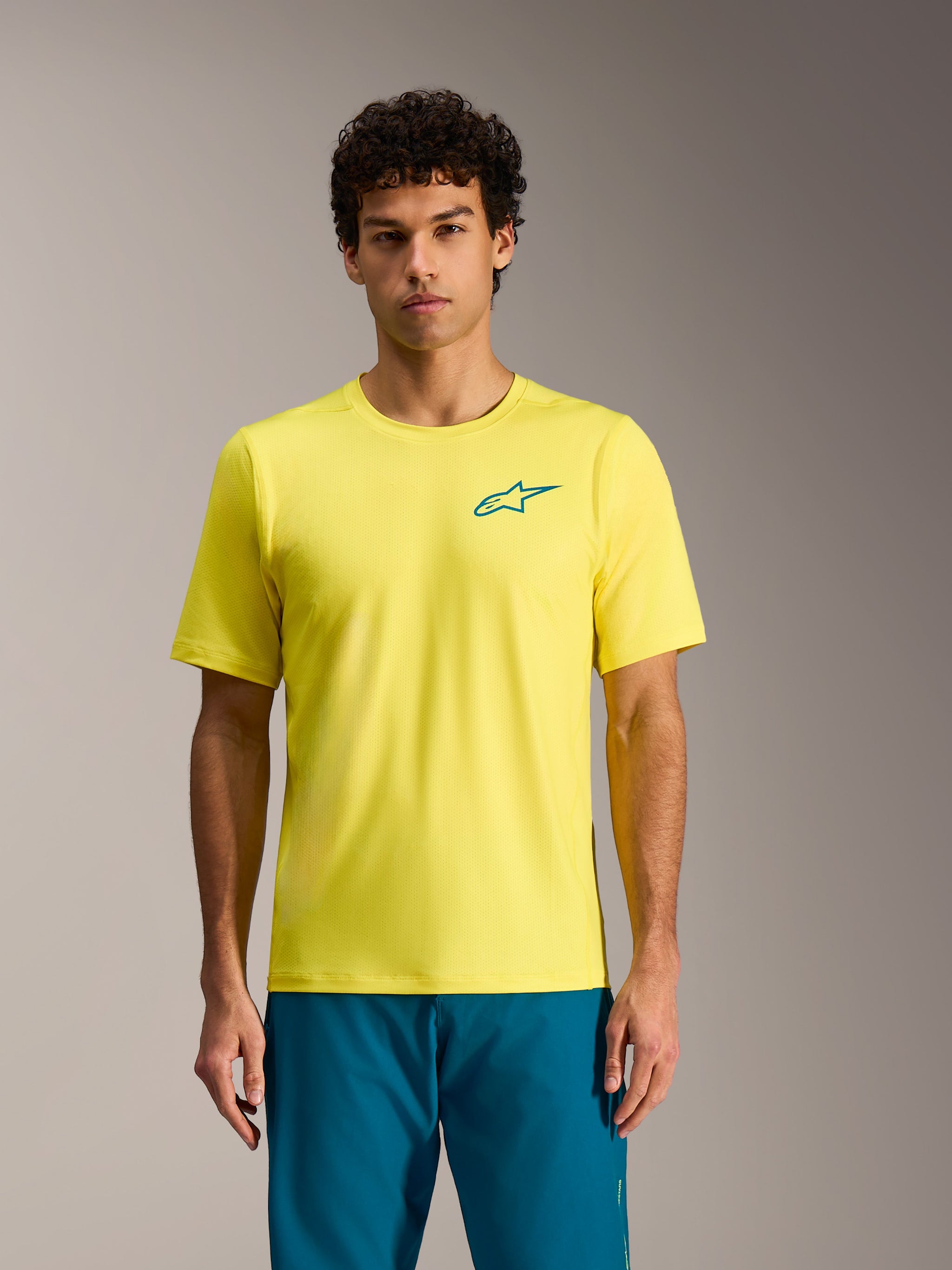 A-Dura Air Short Sleeve Jersey in Yellow Fluo, breathable moisture-wicking MTB top with chest logo and mesh texture.