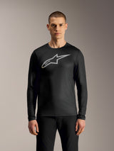 Black A-Dura Ride Long Sleeve Jersey featuring a silver Astars logo, performance mountain bike apparel.