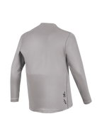 Jersey Alpinestars A-Dura Ride cinza, mangas compridas, vista traseira com textura jacquard e marca discreta para MTB.