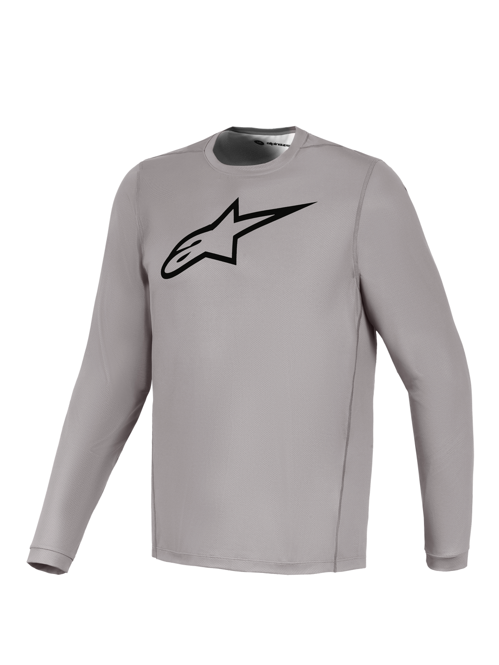 Camisola Alpinestars A-Dura Ride cinzenta de manga comprida, com logótipo preto e tecido elástico respirável para BTT.