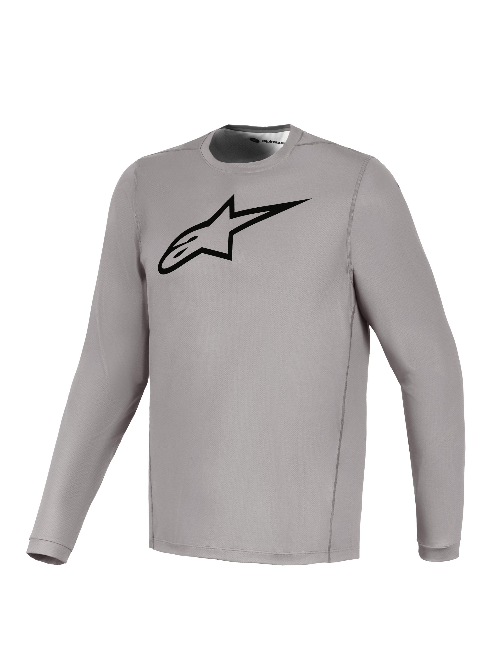 Camisola Alpinestars A-Dura Ride cinzenta de manga comprida, com logótipo preto e tecido elástico respirável para BTT.