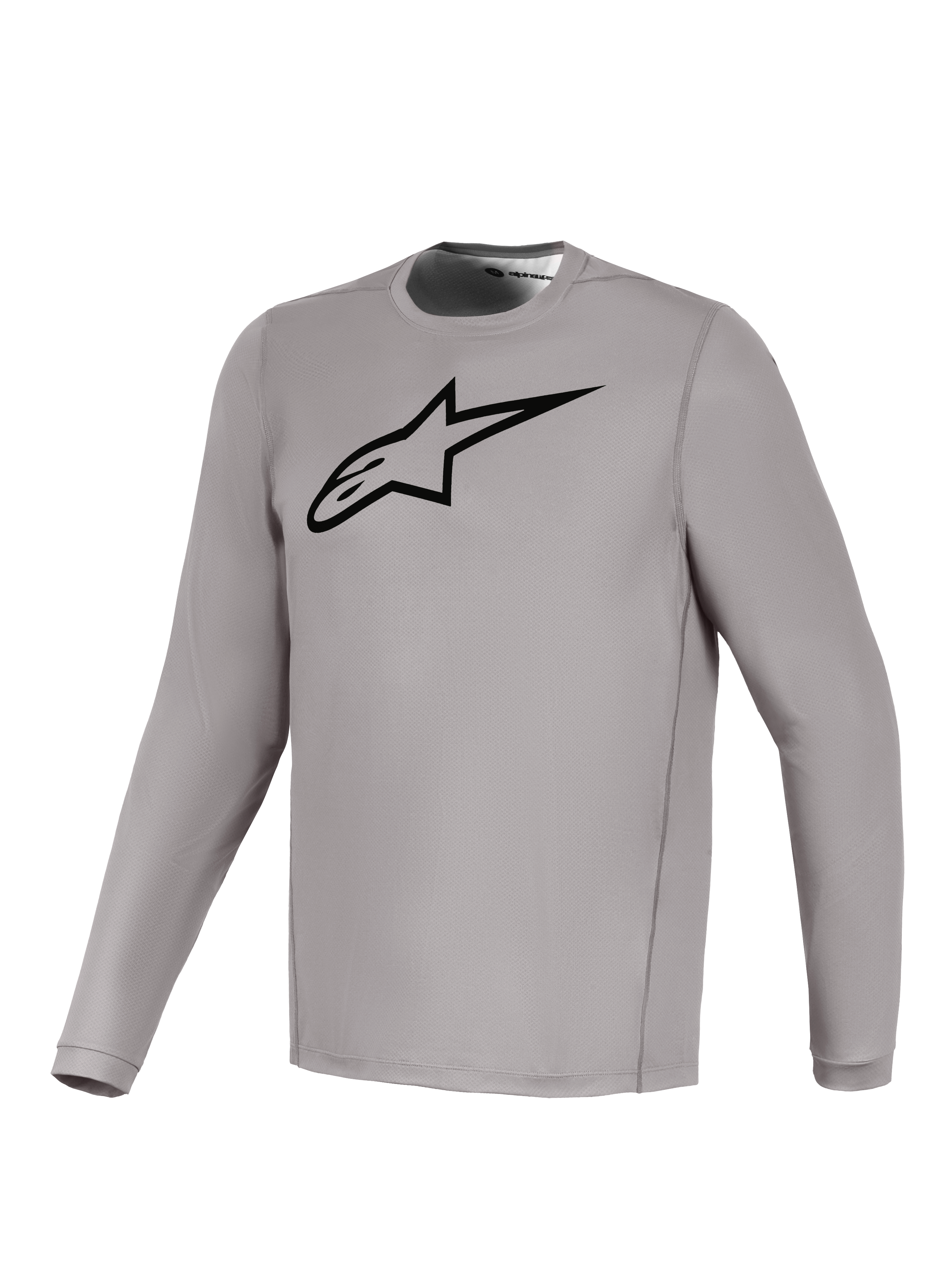 Camisola Alpinestars A-Dura Ride cinzenta de manga comprida, com logótipo preto e tecido elástico respirável para BTT.