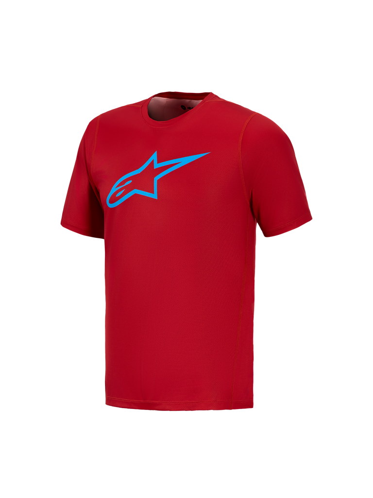 A-Dura Ride Short Sleeve Jersey in red, featuring a vibrant blue Astars logo on the chest for MTB performance.
