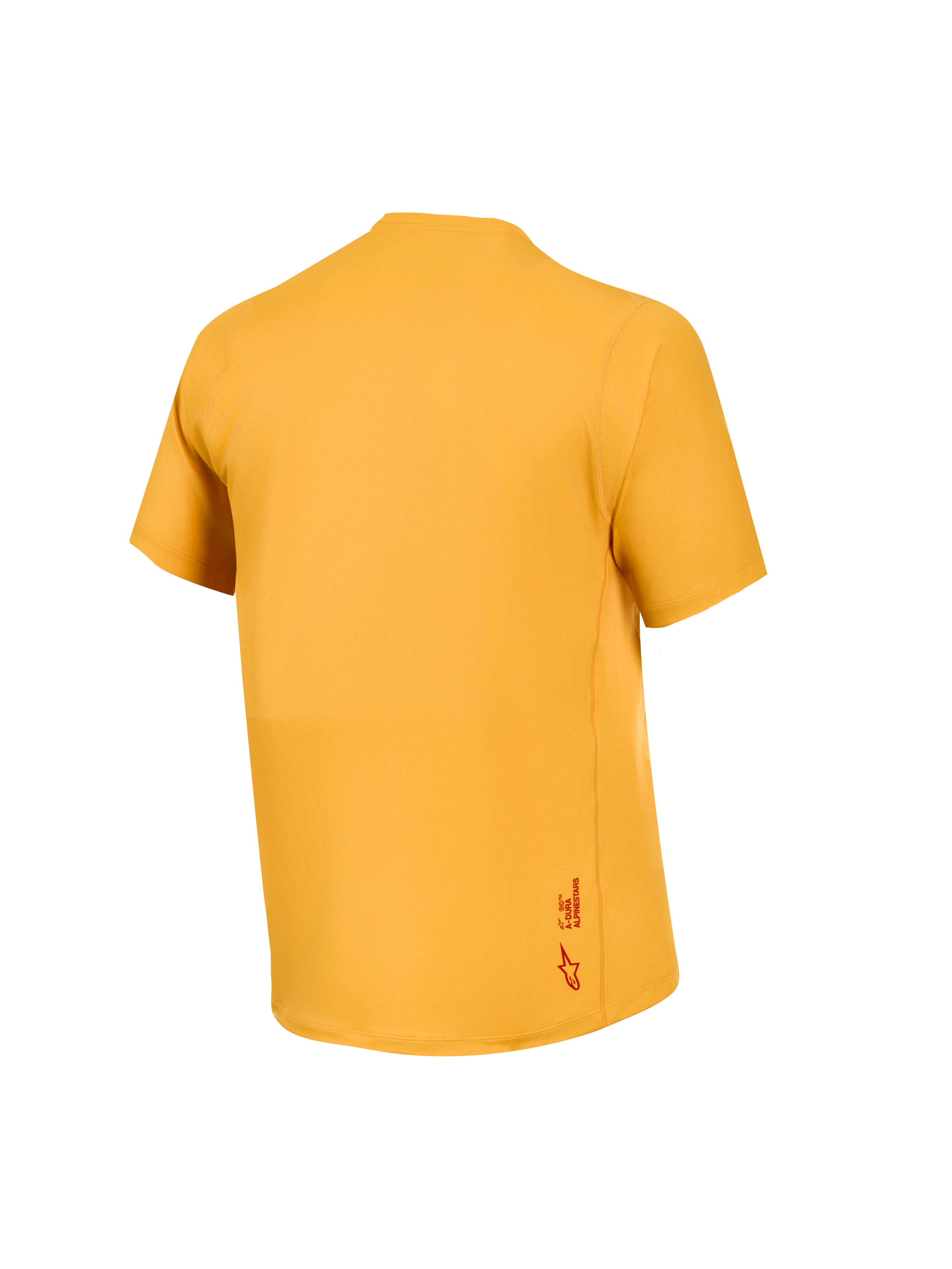 Camisola Alpinestars A-Dura Ride laranja, vista traseira, tecido jacquard elástico e pequeno logótipo Astars na bainha.