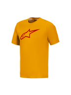 Camisola laranja A-Dura Ride de mangas curtas com logótipo Astars vermelho, vestuário de MTB técnico Alpinestars.