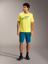 Yellow Fluo A-Dura Ride Short Sleeve Jersey with a teal Astars chest logo, performance technical MTB apparel for men.