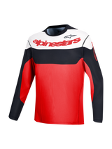 Camisola Alpinestars A-Dura Race de manga comprida, vermelha com blocos em preto e branco, para performance em BTT.