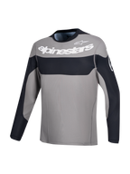 Alpinestars Camisola A-Dura Race, camisola de ciclismo de manga comprida cinzenta e preta com logótipo branco no peito, vestuário MTB