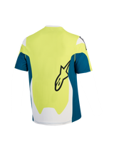 A-Dura Race Jersey - Short Sleeve in Blue Green, back view with lime yellow panels and a black Alpinestars logo.