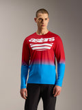 Camisola A-Dura ASTARS 2.0 de manga comprida, gradiente vermelho e azul com logótipo branco, vestuário técnico de BTT.