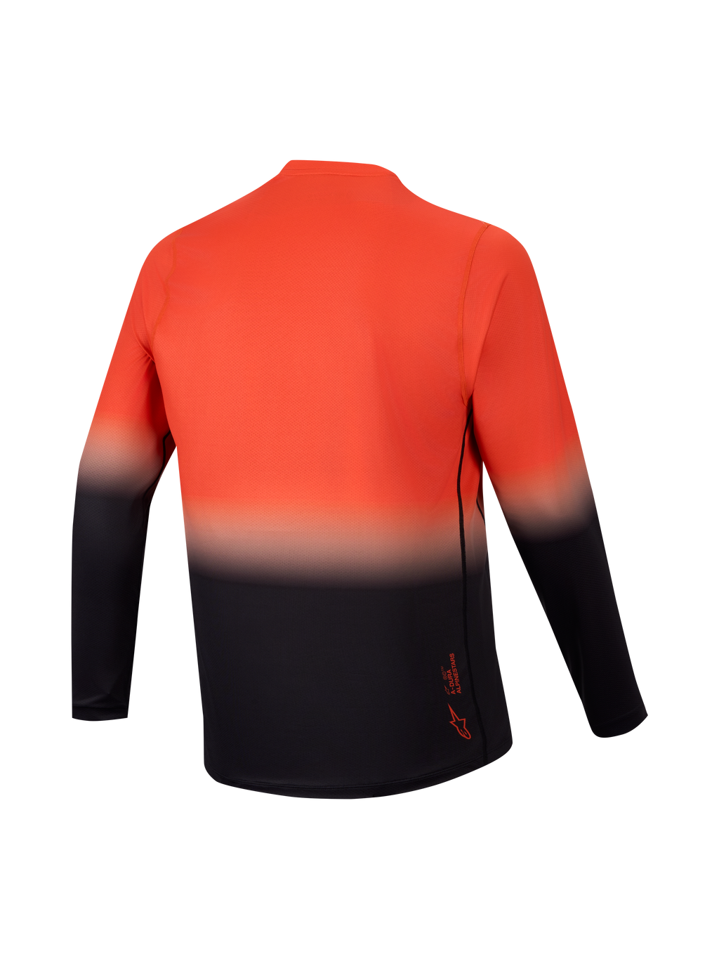 Camisola A-Dura ASTARS 2.0 manga comprida, vista traseira em gradiente laranja e preto para BTT de alta performance.