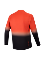 Camisola A-Dura ASTARS 2.0 manga comprida, vista traseira em gradiente laranja e preto para BTT de alta performance.