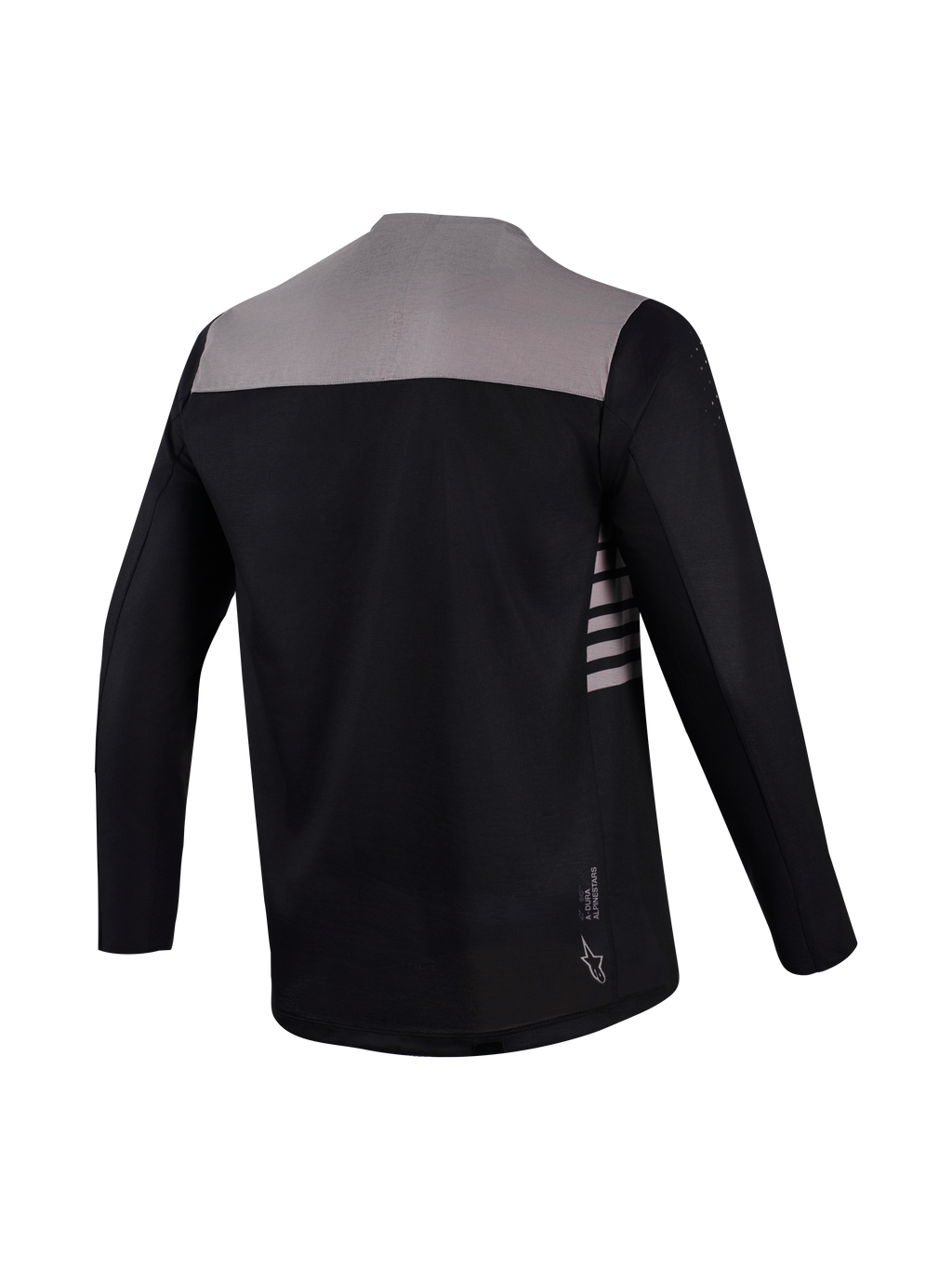 Camisola A-Dura Elite 2.0 de mangas compridas, preta e cinzenta, vista traseira com cauda longa e design de desempenho MTB.